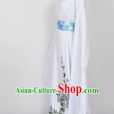 Traditional Chinese Professional Peking Opera Young Men Niche Costume White Embroidery Robe, China Beijing Opera Nobility Childe Scholar Embroidered Clothing