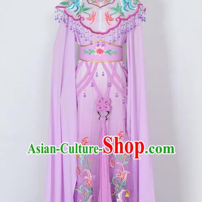 Traditional Chinese Professional Peking Opera Diva Young Lady Princess Costume Purple Embroidery Dress, China Beijing Opera Hua Tan Embroidered Clothing
