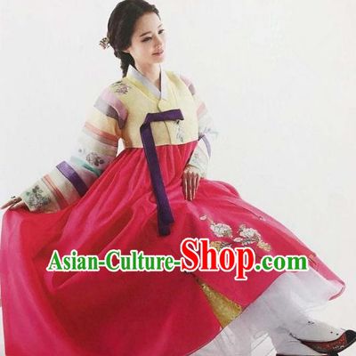 Traditional Korean Handmade Embroidery Bride Hanbok Full Dress, Top Grade Korea Hanbok Wedding Costume Complete Set for Women
