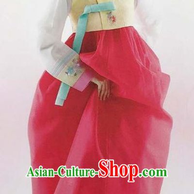 Traditional Korean Handmade Embroidery Bride Hanbok Rosy Full Dress, Top Grade Korea Hanbok Wedding Costume Complete Set for Women