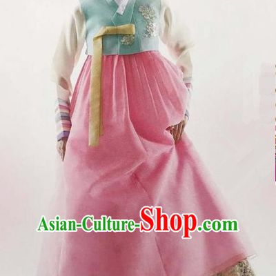Traditional South Korean Handmade Embroidery Bride Hanbok Blue Blouse Full Dress, Top Grade Korea Hanbok Wedding Costume Complete Set for Women
