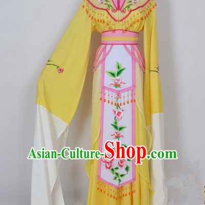 Traditional Chinese Professional Peking Opera Diva Young Lady Princess Water Sleeve Costume Yellow Embroidery Dress, China Beijing Opera Hua Tan Embroidered Clothing