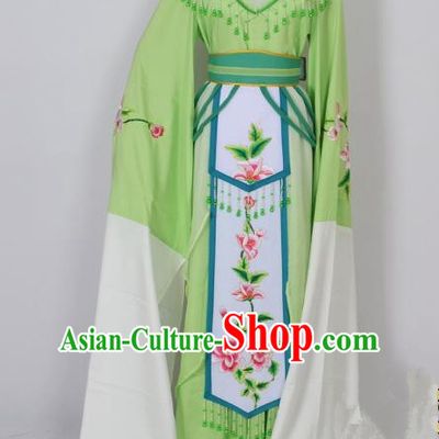 Traditional Chinese Professional Peking Opera Diva Young Lady Princess Water Sleeve Costume Green Embroidery Dress, China Beijing Opera Hua Tan Embroidered Clothing