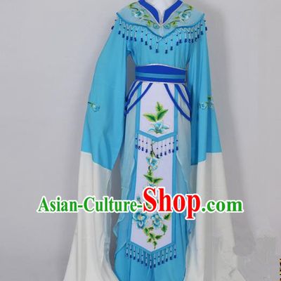Traditional Chinese Professional Peking Opera Diva Young Lady Princess Water Sleeve Costume Blue Embroidery Dress, China Beijing Opera Hua Tan Embroidered Clothing
