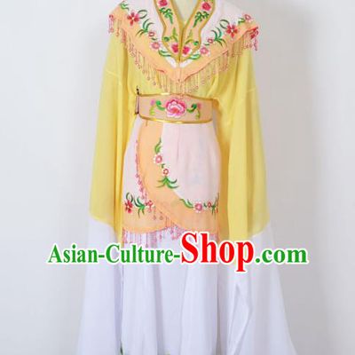Traditional Chinese Professional Peking Opera Young Women Costume Yellow Cloud Shoulder Dress, China Beijing Opera Diva Hua Tan Embroidered Clothing