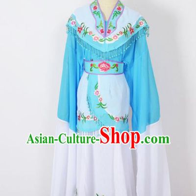 Traditional Chinese Professional Peking Opera Young Women Costume Blue Cloud Shoulder Dress, China Beijing Opera Diva Hua Tan Embroidered Clothing
