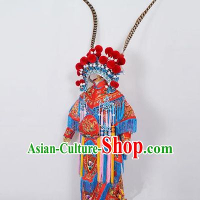 Traditional Chinese Professional Peking Opera Female General Red Costume, Children China Beijing Opera Swordplay Embroidered Clothing and Headwear Complete Set