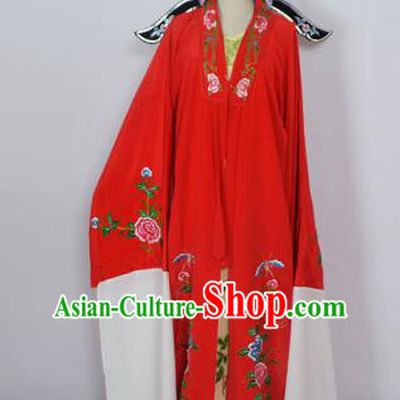 Traditional Chinese Professional Peking Opera Young Men Niche Costume Red Embroidery Robe and Hat, China Beijing Opera Nobility Childe Scholar Embroidered Clothing