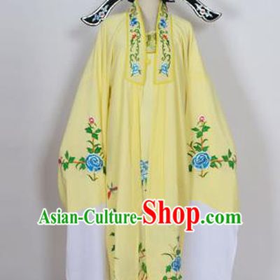 Traditional Chinese Professional Peking Opera Young Men Niche Costume Deep Yellow Embroidery Robe and Hat, China Beijing Opera Nobility Childe Scholar Embroidered Clothing