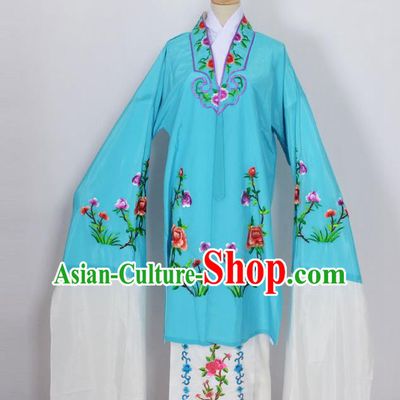 Traditional Chinese Professional Peking Opera Young Lady Costume Blue Embroidery Mantel, China Beijing Opera Diva Hua Tan Embroidered Dress Clothing
