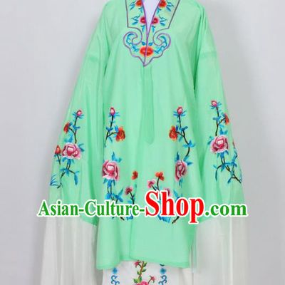 Traditional Chinese Professional Peking Opera Young Lady Costume Green Embroidery Mantel, China Beijing Opera Diva Hua Tan Embroidered Dress Clothing