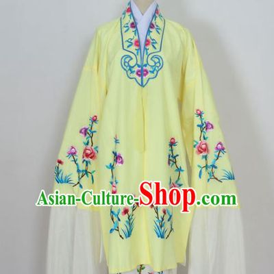 Traditional Chinese Professional Peking Opera Young Lady Costume Light Yellow Embroidery Mantel, China Beijing Opera Diva Hua Tan Embroidered Dress Clothing