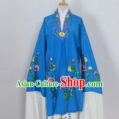 Traditional Chinese Professional Peking Opera Young Lady Costume Blue Embroidery Mantel, China Beijing Opera Diva Hua Tan Embroidered Dress Clothing