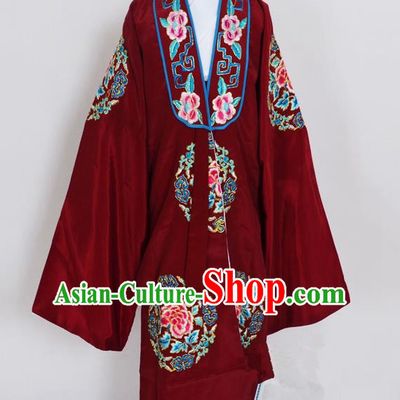 Traditional Chinese Professional Peking Opera Young Lady Costume Wine Red Embroidery Mantel, China Beijing Opera Diva Hua Tan Embroidered Dress Clothing