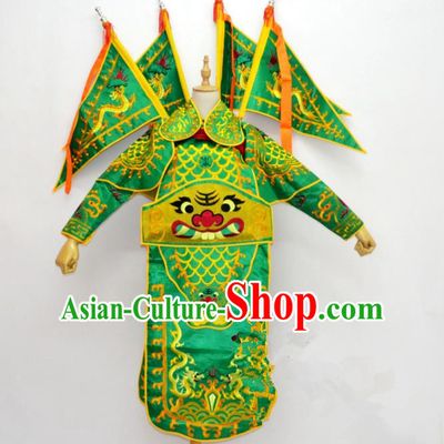 Traditional Chinese Professional Peking Opera Takefu Costume, Children China Beijing Opera General Embroidered Green Clothing