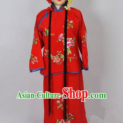 Traditional Chinese Professional Peking Opera Jordan-Sitting Costume Red Embroidery Dress, Children China Beijing Opera Diva Hua Tan Embroidered Maidservants Clothing