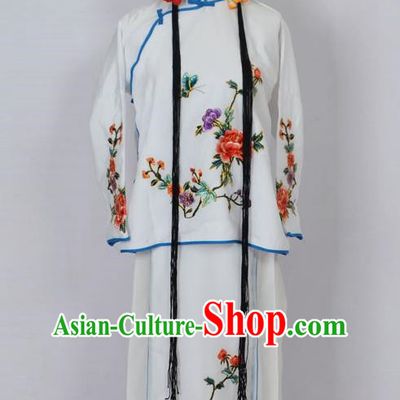 Traditional Chinese Professional Peking Opera Jordan-Sitting Costume White Embroidery Dress, Children China Beijing Opera Diva Hua Tan Embroidered Maidservants Clothing