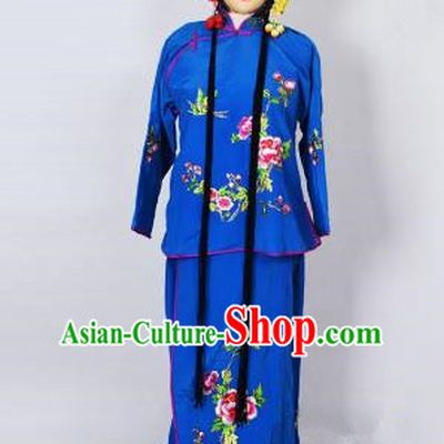 Traditional Chinese Professional Peking Opera Jordan-Sitting Costume Deep Blue Embroidery Dress, Children China Beijing Opera Diva Hua Tan Embroidered Maidservants Clothing