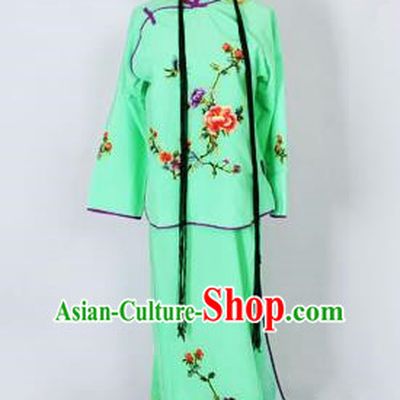 Traditional Chinese Professional Peking Opera Jordan-Sitting Costume Green Embroidery Dress, Children China Beijing Opera Diva Hua Tan Embroidered Maidservants Clothing