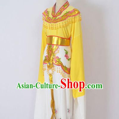 Traditional Chinese Professional Peking Opera Huangmei Opera Young Lady Princess Costume Yellow Embroidery Dress, China Beijing Opera Diva Hua Tan Embroidered Clothing