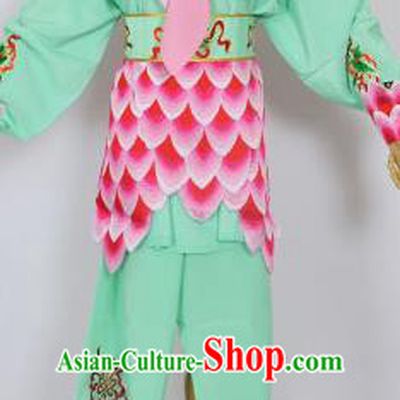 Traditional Chinese Professional Peking Opera Nezha Green Costume, China Beijing Opera Martial Arts Embroidered Clothing