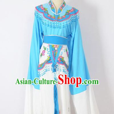 Traditional Chinese Professional Peking Opera Huangmei Opera Young Lady Princess Costume Blue Embroidery Dress, China Beijing Opera Diva Hua Tan Embroidered Clothing