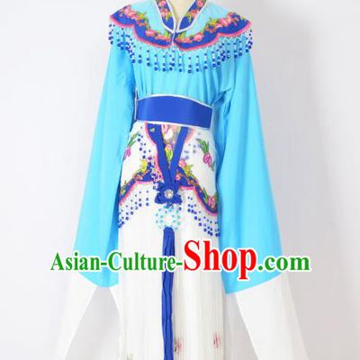 Traditional Chinese Professional Peking Opera Huangmei Opera Young Lady Princess Costume Deep Blue Embroidery Dress, China Beijing Opera Diva Hua Tan Embroidered Clothing