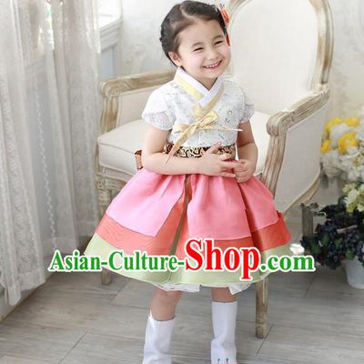 Traditional South Korean Handmade Embroidery Children Hanbok Birthday Full Dress, Top Grade Korea Hanbok Costume Complete Set for Kids