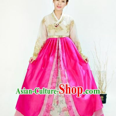 Traditional South Korean Handmade Hanbok Embroidery Bride Wedding Clothing, Top Grade Korea Hanbok Costume Complete Set for Women