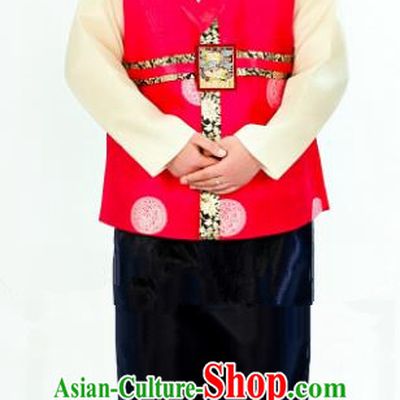 Traditional South Korean Handmade Hanbok Embroidery Bridegroom Wedding Red Clothing, Top Grade Korea Hanbok Costume Complete Set for Men