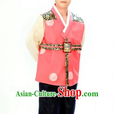Traditional South Korean Handmade Hanbok Embroidery Bridegroom Wedding Pink Clothing, Top Grade Korea Hanbok Costume Complete Set for Men