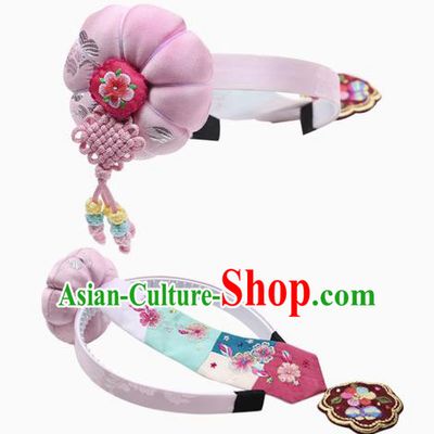 Traditional South Korean Handmade Embroidery Hair Accessories Pink Headband, Top Grade Korea Children Hair Clasp Headwear for Kids