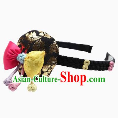 Traditional South Korean Handmade Embroidery Hair Accessories Black Headband, Top Grade Korea Children Hair Clasp Headwear for Kids
