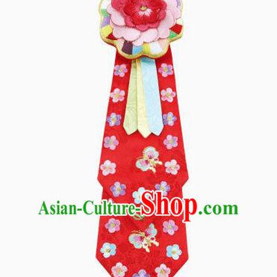 Traditional South Korean Handmade Hair Accessories Red Embroidery Flowers Headband, Top Grade Korea Children Hair Clasp Headwear for Kids