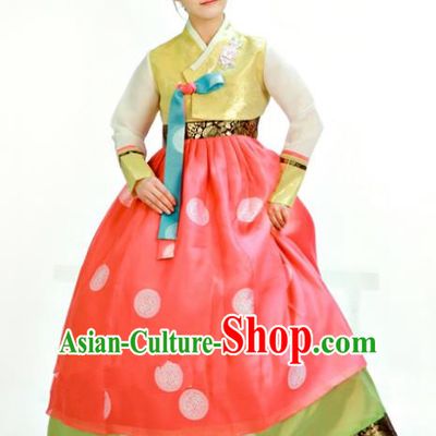 Traditional South Korean Handmade Hanbok Customization Mother Clothing Embroidery Blouse Watermelon Red Dress, Top Grade Korea Wedding Royal Hanbok Costume for Women