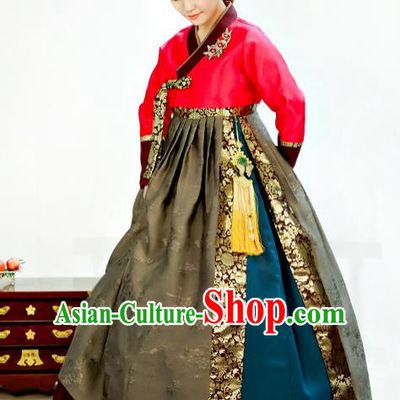Traditional South Korean Handmade Hanbok Customization Mother Clothing Embroidery Blouse Dress, Top Grade Korea Wedding Royal Hanbok Costume for Women