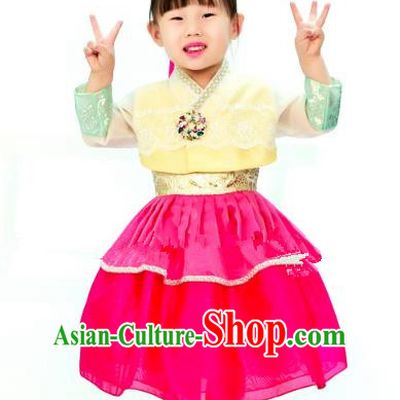 Traditional South Korean Handmade Hanbok Children Embroidery Birthday Dress, Top Grade Korea Hanbok Costume Complete Set for Kids