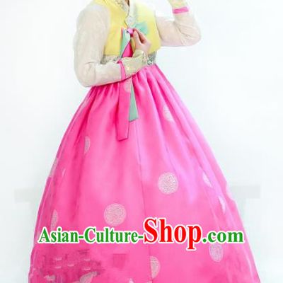 Traditional South Korean Handmade Hanbok Embroidery Wedding Pink Dress, Top Grade Korea Hanbok Bride Costume Complete Set for Women