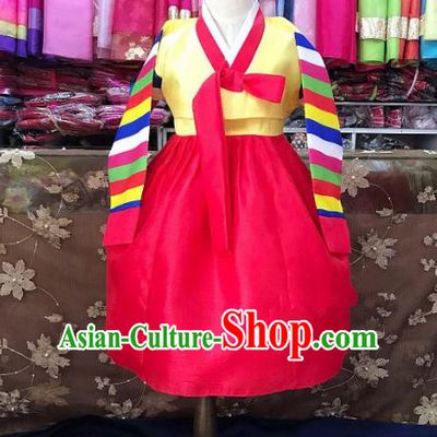 Traditional South Korean Handmade Hanbok Children Birthday Red Dress, Top Grade Korea Hanbok Costume Complete Set for Girls