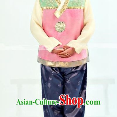 Traditional South Korean Handmade Hanbok Embroidery Clothing, Top Grade Korea Hanbok Costume Complete Set for Men