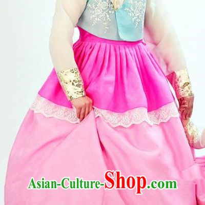 Traditional South Korean Handmade Hanbok Embroidery Pink Clothing, Top Grade Korea Hanbok Costume Complete Set for Women