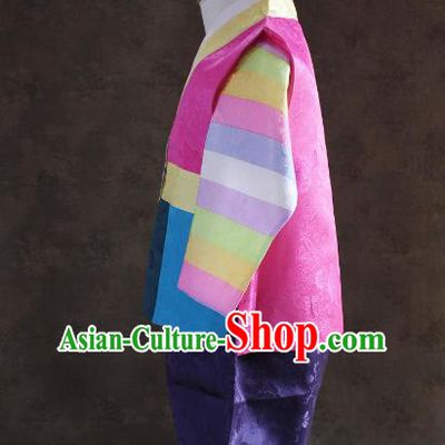 Traditional South Korean Handmade Hanbok Children Baby Birthday Customization Embroidery Flowers Rosy Clothing, Top Grade Korea Hanbok Costume Complete Set for Boys