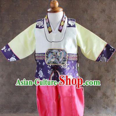 Traditional South Korean Handmade Hanbok Children Little Boys Birthday Customization Yellow Clothing, Top Grade Korea Hanbok Costume Complete Set for Kids