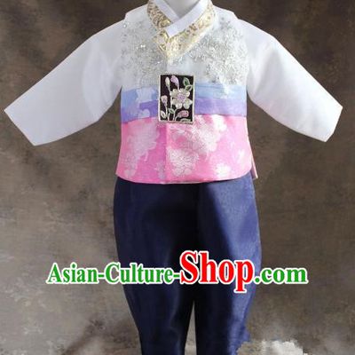 Traditional South Korean Handmade Hanbok Children Little Boys Birthday Customization Embroidery Clothing Complete Set, Top Grade Korea Hanbok Costume for Kids
