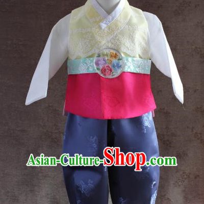 Traditional South Korean Handmade Hanbok Children Little Boys Birthday Customization Embroidery Belt Clothing Complete Set, Top Grade Korea Hanbok Costume for Kids