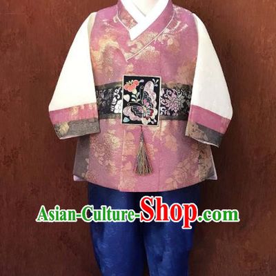Traditional South Korean Handmade Hanbok Children Baby Birthday Customization Clothing, Top Grade Korea Hanbok Costume Complete Set for Boys