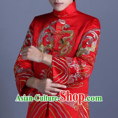Ancient Chinese Costume Chinese Style Wedding Dress Ancient Embroidery Dragon and Phoenix Flown Groom Toast Clothing Mandarin Jacket For Men