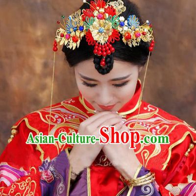 Traditional Handmade Chinese Ancient Classical Hair Accessories Bride Wedding Tassel Forehead Ornament, Xiuhe Suit Hair Jewellery Hair Fascinators Hairpins for Women