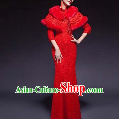 Traditional Ancient Chinese Wedding Costume Handmade Embroidery Lace Full Dress, Chinese Style Hanfu Wedding Clothing for Women