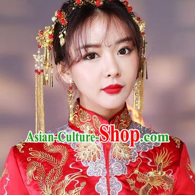 Traditional Handmade Chinese Ancient Classical Hair Accessories Bride Wedding Tassel Barrettes Hair Comb, Xiuhe Suit Hair Jewellery Hair Fascinators Hairpins for Women